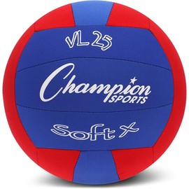 Champion Sports Fabric Volleyball with No-Sting Cover, Indoor - Soft Volleyballs for Beginners - Red/Blue