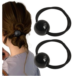 Herbeluemily Hair Rubber Black Hair Rubber Pearl Metal Ball Set of 2 Simple Stylish Adults Elegant Black