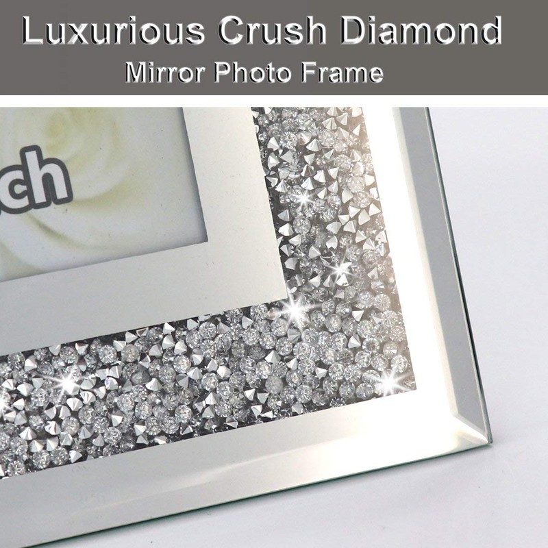 Crush Diamond Mirror Photo Frame In Bling Sparkle Crystal Silver