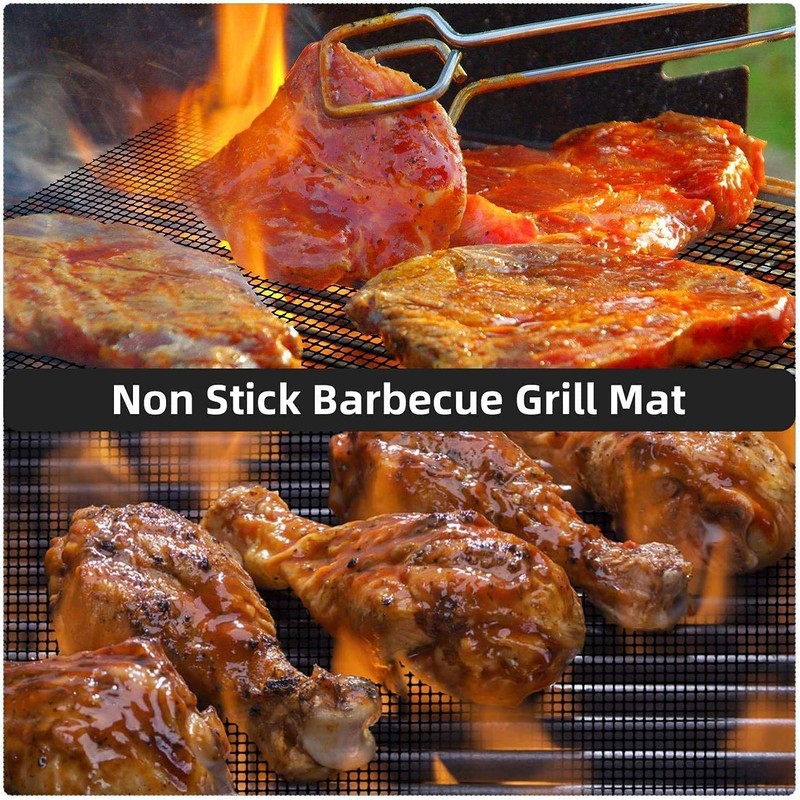 WholeFire BBQ Grill Mesh Mat Set, 3PCS Non-Stick Reusable Grill
