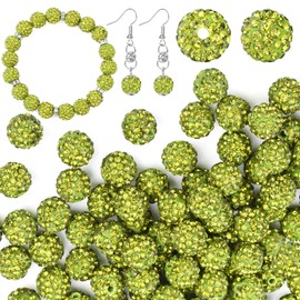U-LIAN 100 pcs 10mm Rhinestone Beads Olive Green Shiny Round Disco Ball Beads Bulk Polymer Clay Rhinestone Beads Round Crystal Diamond Beads for Bracelet Necklace Earring Jewelry Making