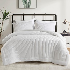 Urban Habitat King Comforter Set 350gsm Overfilled Puffy Quilting Jersey Comforters King Size, Modern All Season Lightweight Bedding Set King, Matching Shams, Juniper, King/Cal King, White 3 Piece