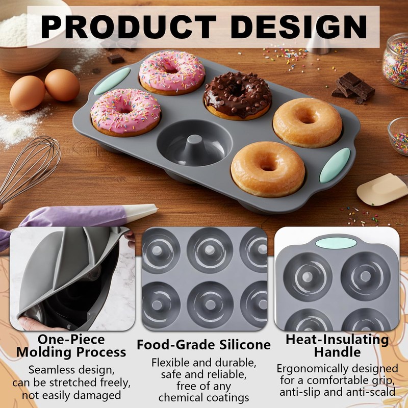 2 PCS Silicone Hamburger Bun Pan and Baguette Pan Set,
