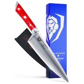 Dalstrong Chef Knife - 8 inch Blade - Gladiator Series - Forged High Carbon German Steel - Razor Sharp Kitchen Knife - Professional Full Tang Knives - Crimson Red Handle ABS - Sheath - NSF Certified