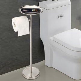 Noonext Toilet Paper Holder Stand with Shelf, Freestanding Toilet Paper Holder, Heavy Base No Tipping Over (Stainless Steel, Brushed Nickel)