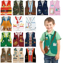 15 Pcs Dress up Clothes for Kids, Toddler Dress Up Vest Career Costume for Pretend Play Party Police, Fireman, Doctor, Chef