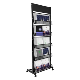 YIYIONCE Magazine Display Stand 5-Tiers Magazine Rack Brochure Display Stand with Wheels Literature Rack Cart 28"W x 70"H Floor-Standing Newspaper Rack for Offices Reception Area | US Stock