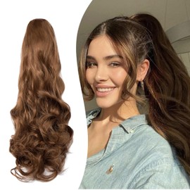 Gairyan 50 cm Ponytail Hairpiece Braid Extensions Long Curly Claw Clip-In Ponytail Extensions Synthetic Hair Extensions Wavy Hairpiece Hair Extension for Women (Golden Brown)