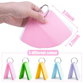 Koogel 250PCS Index Cards with Ring, Colored Study Cards Waterproof Covers 2.2 x 3.5 Inch Blank Notecards Flash Cards for School Learning Memory Office Recipe Game Cards