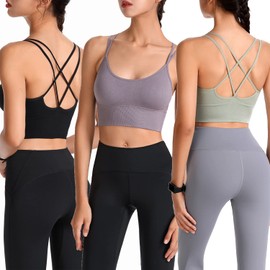 HANERDUN Women's sports bra, padded yoga bra, seamless, no underwire, provides good support, breathable strap design and medium strength for fitness, running, jogging