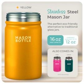 Mason Bottle Stainless Steel Mason Jar (Lid NOT Included) - Insulated Mason Jar - BPA-Free, Single-Wall, Regular-Mouth - Snack Cup, Smoothie Cup for Kids (16oz, Yellow)