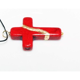 Kintsugi 1-1/8" Cross Red Howlite, Broken, Mended with 23k Gold, Cord Necklace