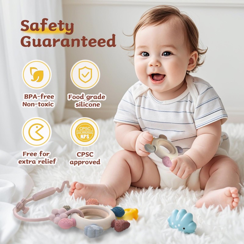 3 Packs Teether Rings for 0-6 6-12 Months Babies, Teething