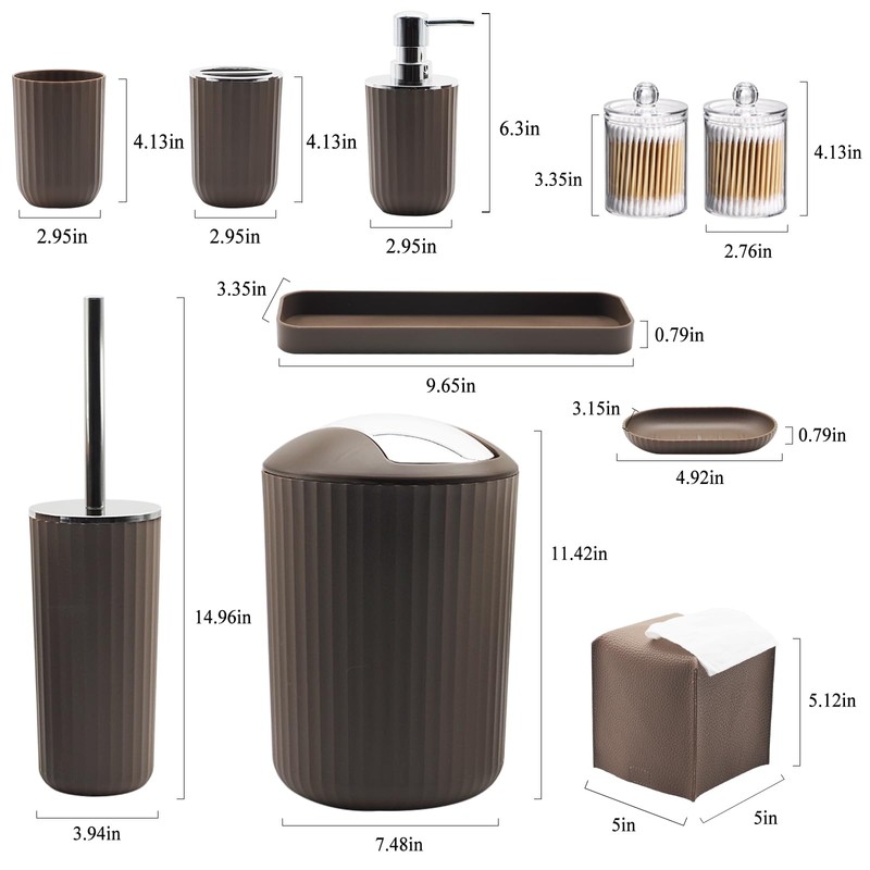 Bathroom Accessory Set - 10 Piece Brown Bathroom Accessories Set