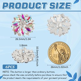 FINGERINSPIRE 6 Pieces 26.5 mm Flower Brass Rhinestone Eyelet Buttons Crystal from Colour Sew-On Buttons with 1 Hole and Flat Back, Fashionable Claws Rhinestone Snowflake Metal Buttons for Wedding