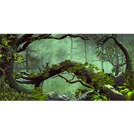 AWERT 72x24 inches Foggy Forest Terrarium Background Stone Green Tree Tropical Reptile Habitat Background Rainforest Aquarium Background Durable Polyester Background