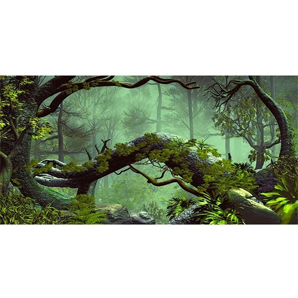 AWERT 72x24 inches Foggy Forest Terrarium Background Stone Green Tree Tropical Reptile Habitat Background Rainforest Aquarium Background Durable Polyester Background