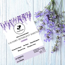 YouClean (50 loads) 25 Laundry Liquidless Detergent Sheets - Travel/College/Daily Use - Powerful/Hypoallergic/Eco-friendly/Biodegradable (Lavender)