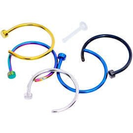 Body Candy Pack of 5 Assorted Stainless Steel Nose Hoop Rings 20 Gauge 3/8"
