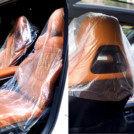 Tallew 250 Pcs Disposable Car Seat Covers Clear Plastic Car Seat Covers Protector Includes Wheel Covers, Gear Selector Covers and Handbrake Cover for Auto Truck Bus Accessories