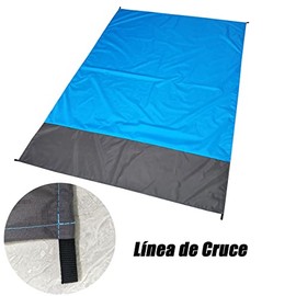 Manta para Playa 200 * 140CM,Compacta Tapete para Playa Impermeable y Resistente,Plegable Manta para Picnic con Bolsa Portátil,Ideal para Playa,Viajes,Camping (Azul+Gris)