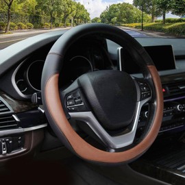 Valleycomfy Microfiber Leather Steering Wheel Cover Large-Size for F150 F250 F350 Ram 4Runner Tacoma Tundra Range Rover Model S X with 15 1/2 inches-16 inches Outer Diameter (Brown)