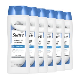 Suave+ Advanced Healing Hand & Body Lotion for Women With Ceramides for Very Dry Skin, Hydrating, Non-Greasy, Allergen-Free Moisturizing Cream, Lightly Scented, 18 FL OZ, 6 Pack