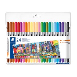 STAEDTLER 3200 Doppelfasermaler, zwei Spitzen für schmale und breite Linien, Etui mit 24 Doppelfasermalern in sortierten Farben, 3200 C24P