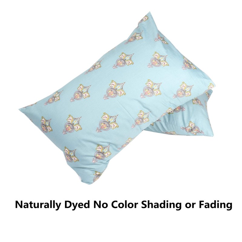 Teal Pillow Cases, 100% Cotton Floral Envelope Closure Pillow Covers,