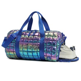 Quilted Duffel Bag for Women, Puffer Gym Duffle Bag with Shoe Compartment Lightweight Large Crossbody Sport Travel Bag Tote Nebula