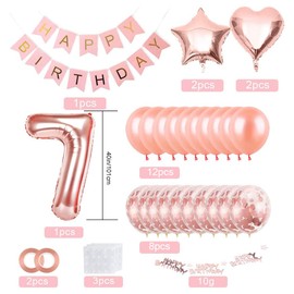 Bluelves Rose Gold Confetti Birthday Decoration Balloons - Happy Birthday Banner, Party Decorations for Women, Pink Latex and Foil Balloons (Rose Gold 1)