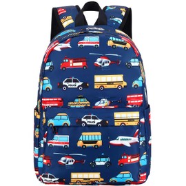 LEDAOU Toddler Kids Backpack for Boys Car Pattern Preschool Kindergarten School Backpack Bookbag School Bag with Chest Strap (Car Airplane)