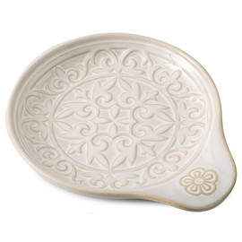 Howise Farmhouse Ceramic Spoon Rests Holder for Kitchen Counter Stove Top (White-A4)