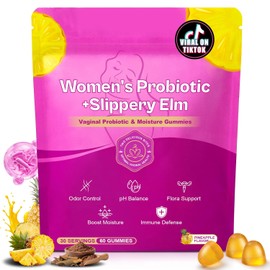 Slippery elm Feminine Probiotic + Moisture Gummies–Supports pH Balance, Vaginal Flora & Odor Health– with Bacillus coagulans and Slippery Elm – Delicious Pineapple Flavor, 60 Count
