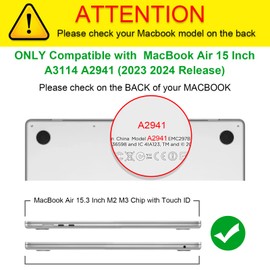 Fintie Case for MacBook Air 15 Inch A3114 A2941 (2023 2024 Release) - Heavy Duty Rugged Hard Shell Case Cover with TPU Bumper for MacBook Air 15.3" M2 M3 Chip with Touch ID, Clear
