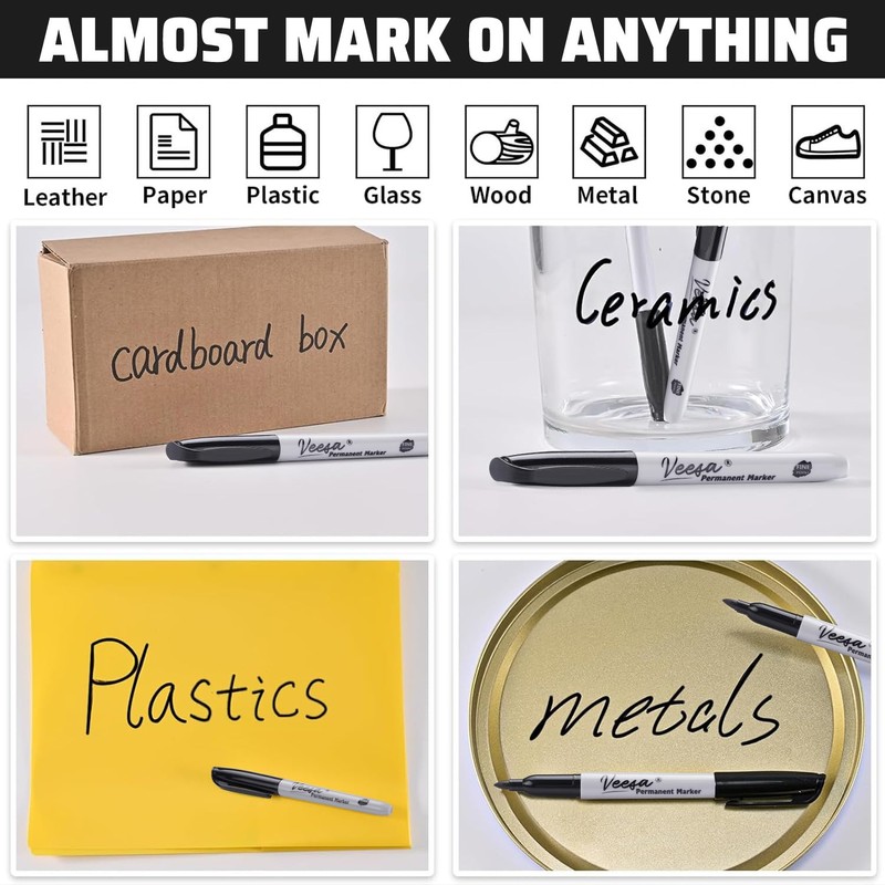 36 Pack Permanent Markers Fine Tip, Black Permanent Marker Pens