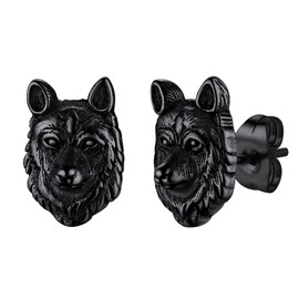 Norse Viking Wolf Stud Earrings Stainless Steel Retro Fenrir Ear Studs Charms