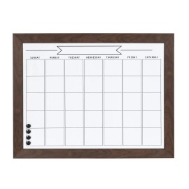 DesignOvation Beatrice Framed Magnetic Dry Erase Monthly Calendar, 23x29, Walnut Brown