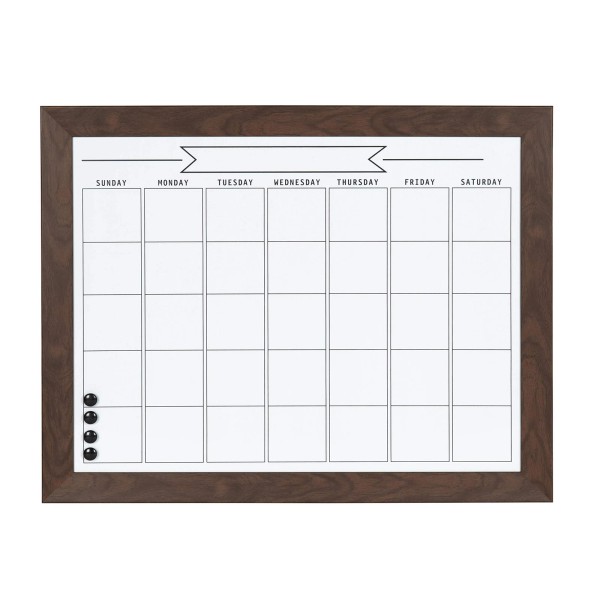 DesignOvation Beatrice Framed Magnetic Dry Erase Monthly Calendar, 23x29, Walnut