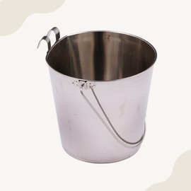 AASPIRE PETS Heavy Duty Stainless Steel 4 Quart Bucket - Dual Hooks Hanging Water Buckets for Dogs, Cats, Kennels, Cages, Critter Crates and Multi Purpose Pet - Flat Sided Durable Dog Food Pails