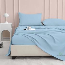 Twin XL Sheet Set, 4 Piece, 100% Egyptian Cotton, High Thread Count, Deep Pocket up to 16", Breathable, Soft, Cooling, Hotel Luxury Bedding, Light Blue Solid, Breathable, Twin XL Size Bed Sheets