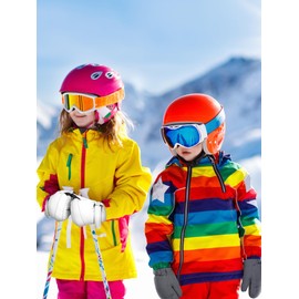 SATINIOR 2 Pairs Kids Snow Mittens Waterproof Winter Ski Gloves Warm Thicken Snow Gloves for Girls Boys(White,Grey,5-8 Years)