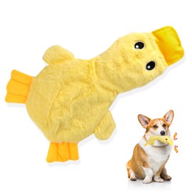 No Stuffing Crinkle Yellow Duck Dog Toy, Cute Squeaky Duck Puppy Toy, Soft Plush Interactive Boredom Buster Comfort Toy for Small Medium and Senior Pet Enrichment, Birthday Gift