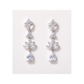 SWEETV Teardrop Wedding Earrings for Brides Birdesmaid, Crystal Cubic Zirconia Bridal Drop Earrings for Women Prom, Metal Gemstone, Cubic Zirconia