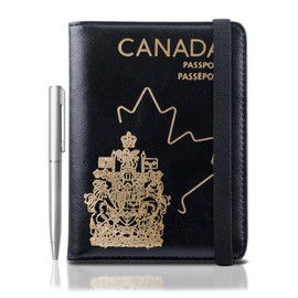 Passport Holder with RFID Blocking, Premium PU Leather Travel Passport Wallet Organizer and Cover, Travel Essentials for Flying (Black)