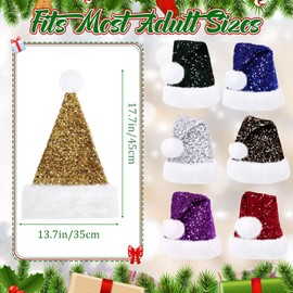 POPOYU Christmas Hat Sequin Gold Fluffy Santa Hat for Christmas Party