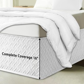 Box Spring Cover King Size with 16-Inch Drop-Easy Fit Wrap-Around Cover for Bed,Sleek Alternative to Bed Skirt,Mattress Protector Encasement(White, King)