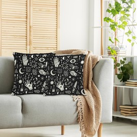 Swono Witchcraft Decorative Throw Pillow Covers Pack of 2, Magic Witchcraft Hand Eyes Bats Pillow Cushion Cases 18"X18", Square Pillowcases Decoration for Sofa Couch Bedroom Living Room Car, Black