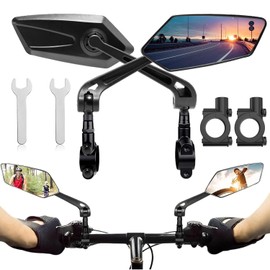 MSRTSR Espejo de Bicicleta, 2PCS unidades de Espejo HD Grande, Espejos de Bicicleta Ajustables de 360°, Compatible con Manillar Universal de 20-24mm Interior, para Motocicletas, Bicicleta, Scooter