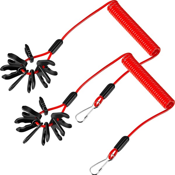 2 Pieces Boat Kill Safety Lanyard Stop Switch Lanyard Universal Outboard Switch Emergency Stop Lanyard Cord Safety Lanyard with 7 Keys for Mercury Boat Motor Most Board Engine Use, Red, 78 inch long